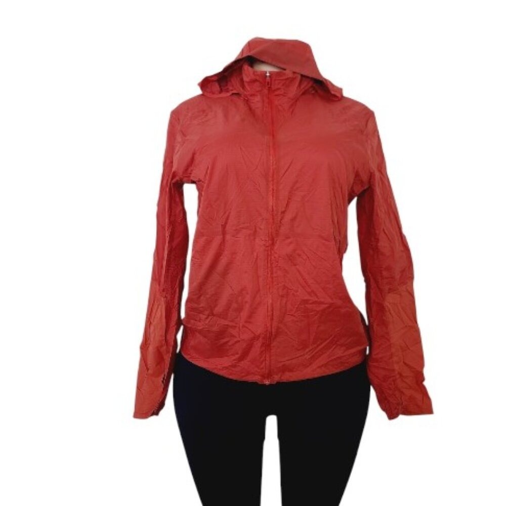 Lululemon Women's Red Hooded‎ Nylon Slim Outdoor Windbreaker Rain Jacket Size S